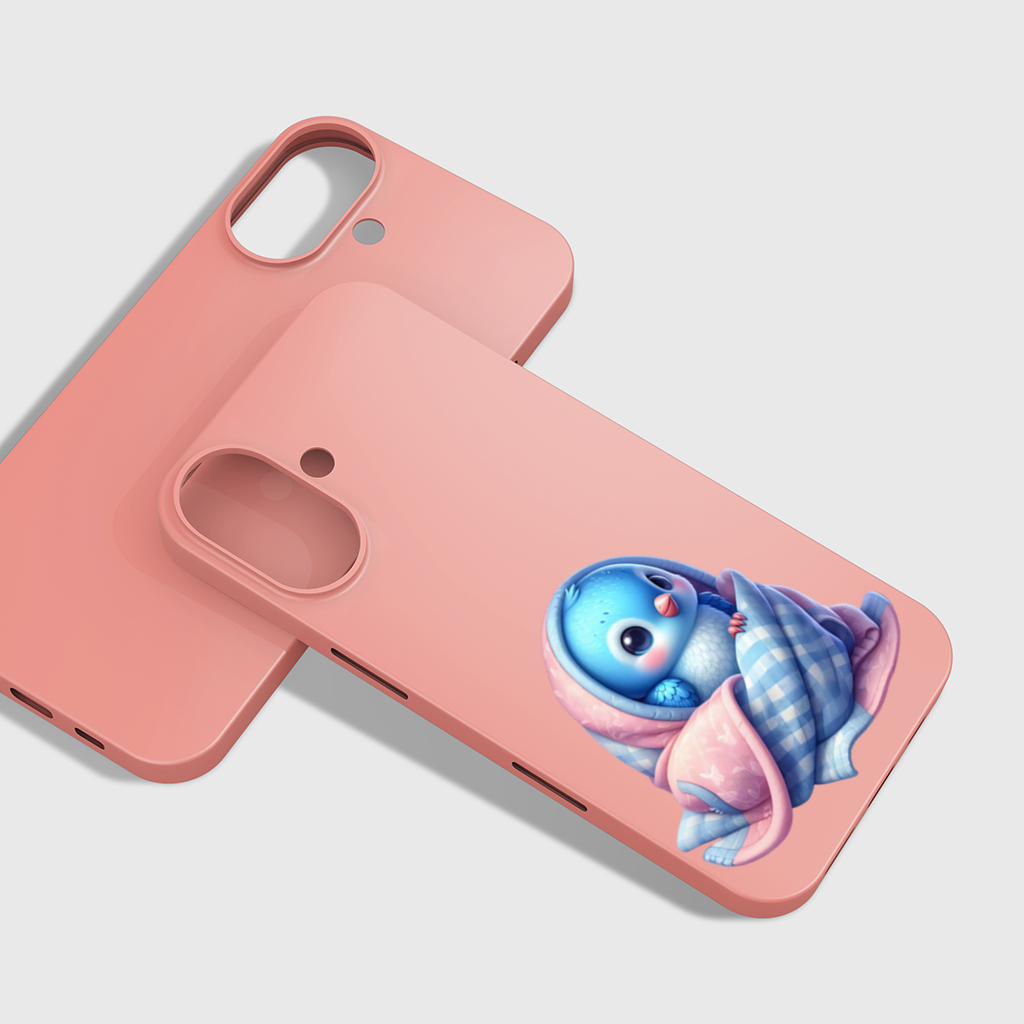 Kawaii Blue Bird in Blanket iPhone 16 Plus Case
