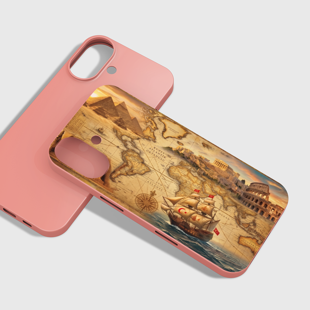 Retro World Map with Ancient Ruins Concept iPhone 16 Plus Case