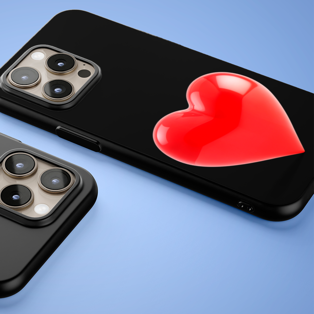 Glossy Red 3D Heart iPhone 15 Pro and Pro Max Case