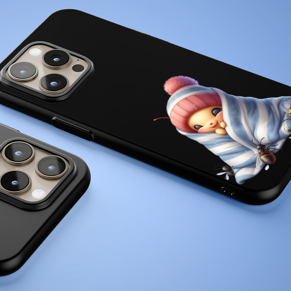 Kawaii Baby Bee in Pink Beanie iPhone 15 Pro and Pro Max Case