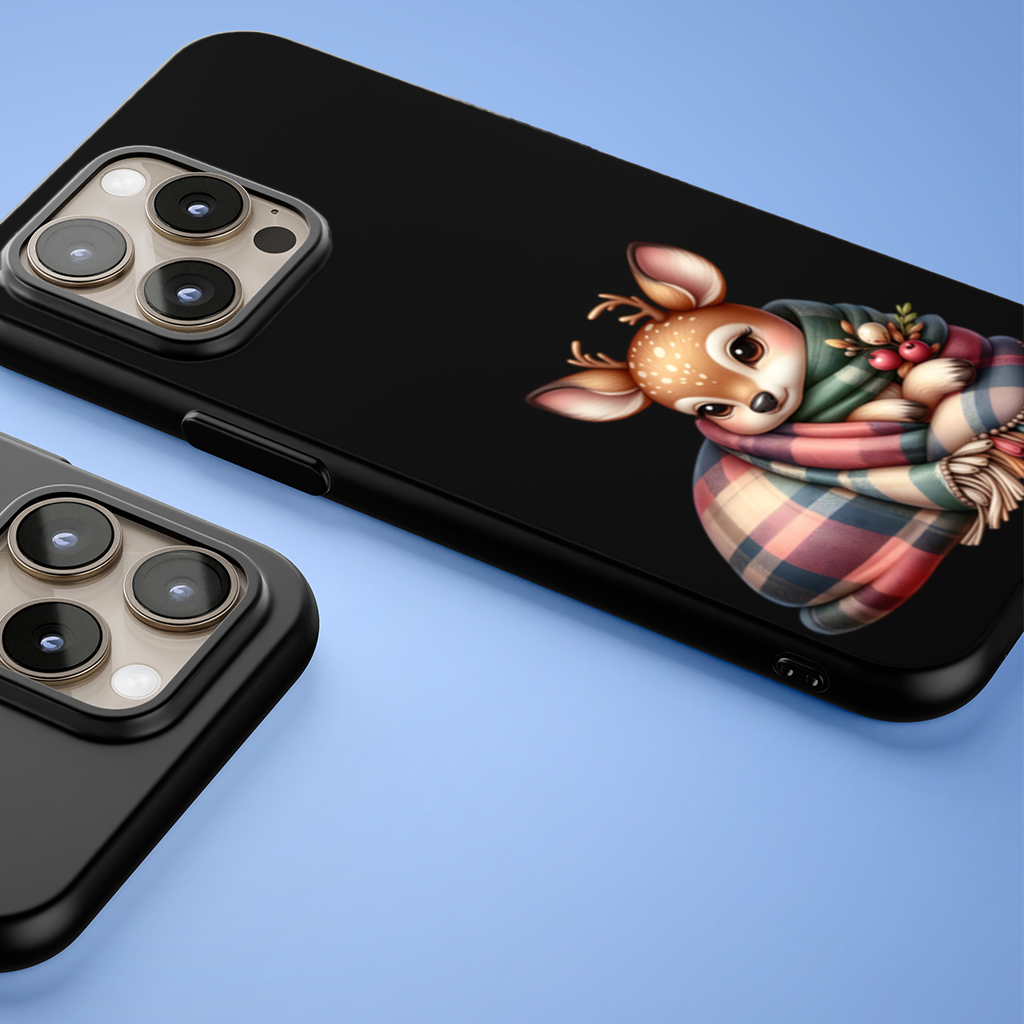 Kawaii Baby Deer with Plaid Scarf iPhone 15 Pro and Pro Max Case