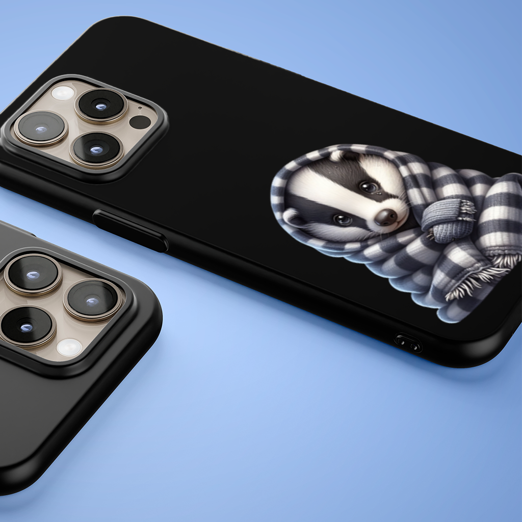 Cozy Baby Badger Wrapped in Blanket iPhone 15 Pro and Pro Max Case