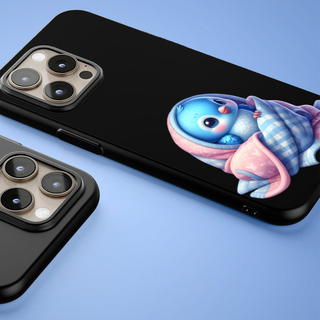 Kawaii Blue Bird in Blanket iPhone 15 Pro and Pro Max Case