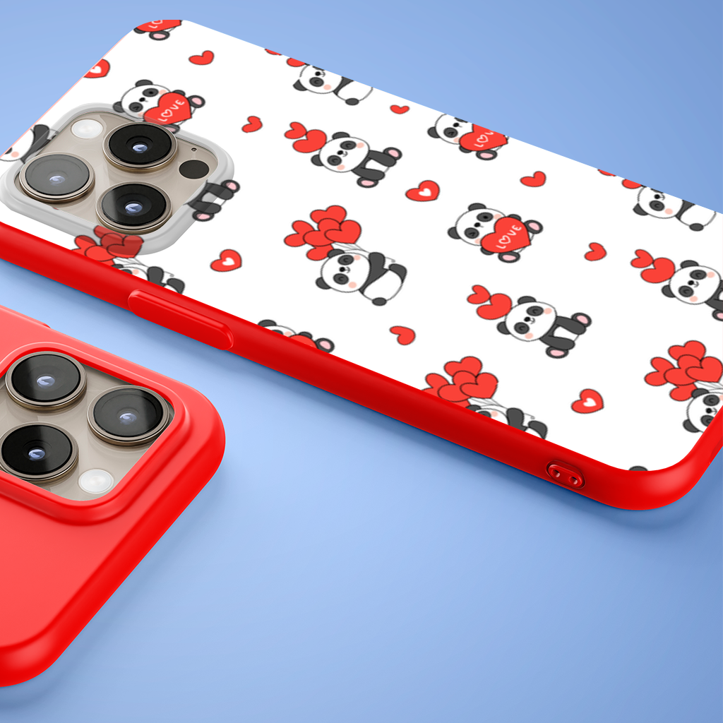 Cute Panda Valentines Day Love Heart Pattern Design iPhone 15 Pro and Pro Max Case