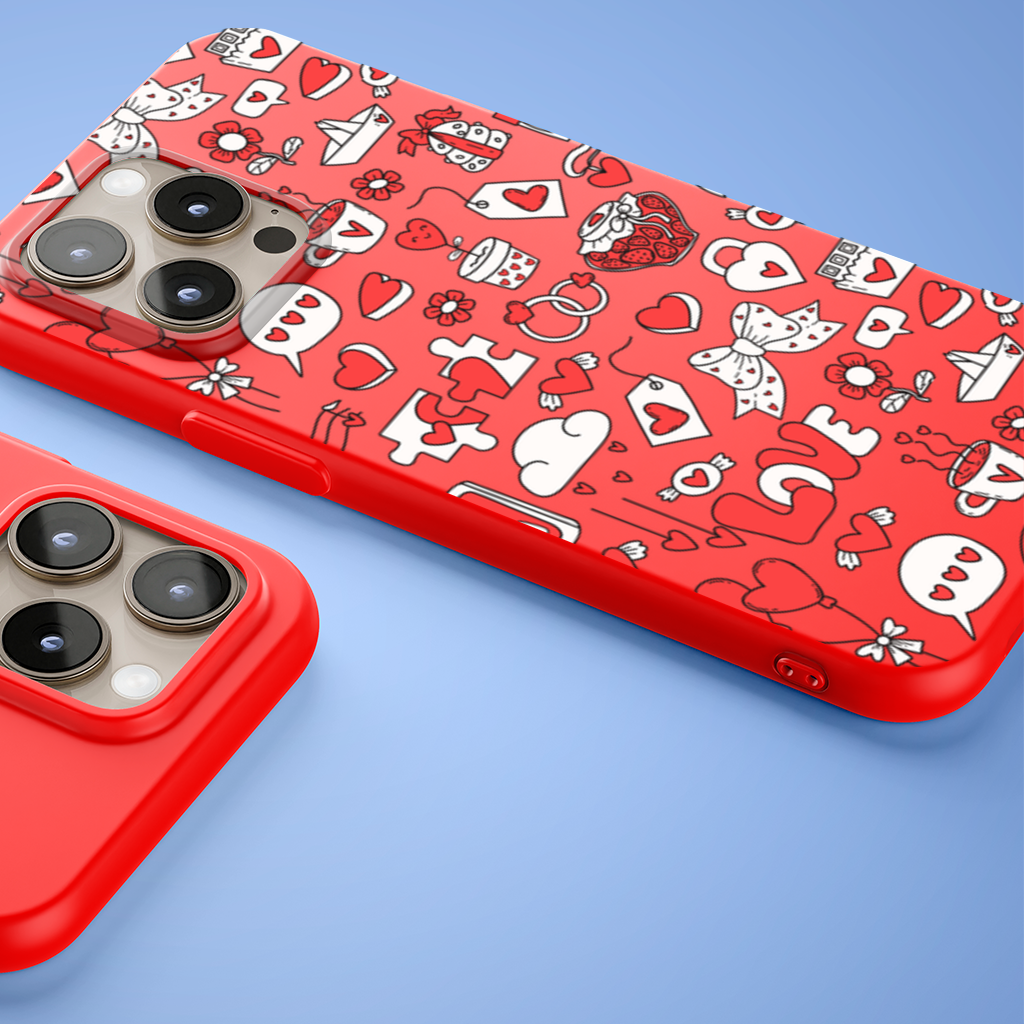 Valentines Day Doodle Love Heart Pattern Cute Design iPhone 15 Pro and Pro Max Case