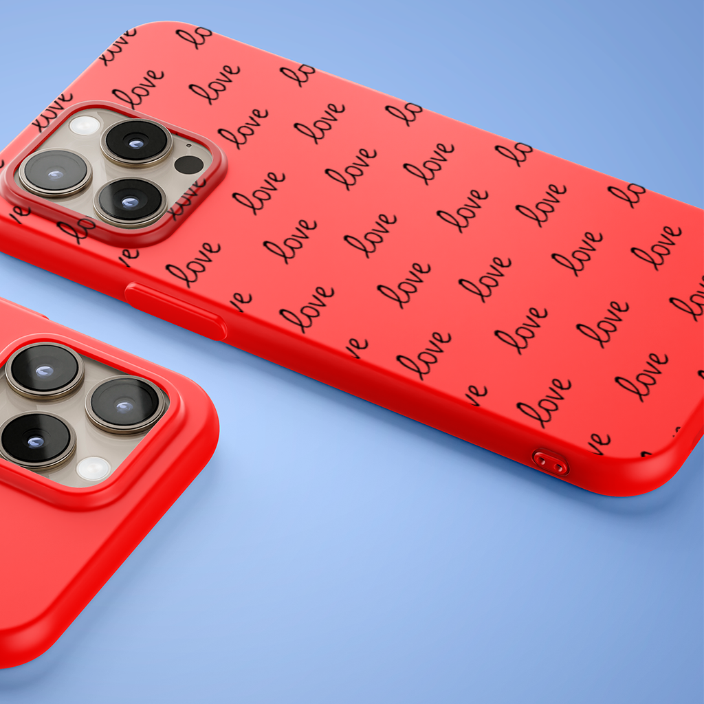Minimal Black and White Love Text Pattern Design iPhone 15 Pro and Pro Max Case