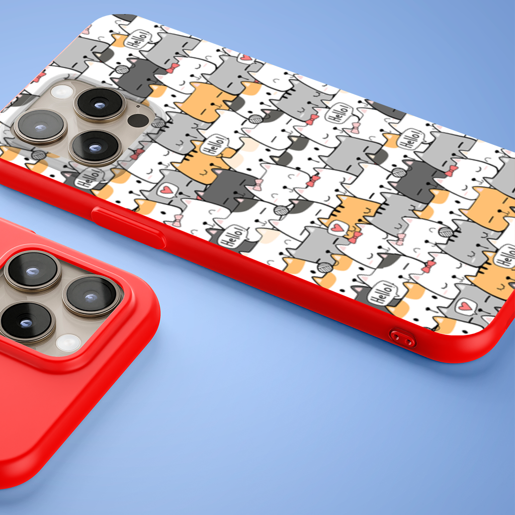 Cute Cartoon Cats Pattern with Speech Bubbles iPhone 15 Pro and Pro Max Case