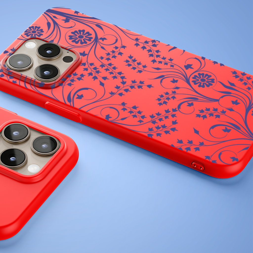 Blue White Vintage Floral Pattern iPhone 15 Pro and Pro Max Case