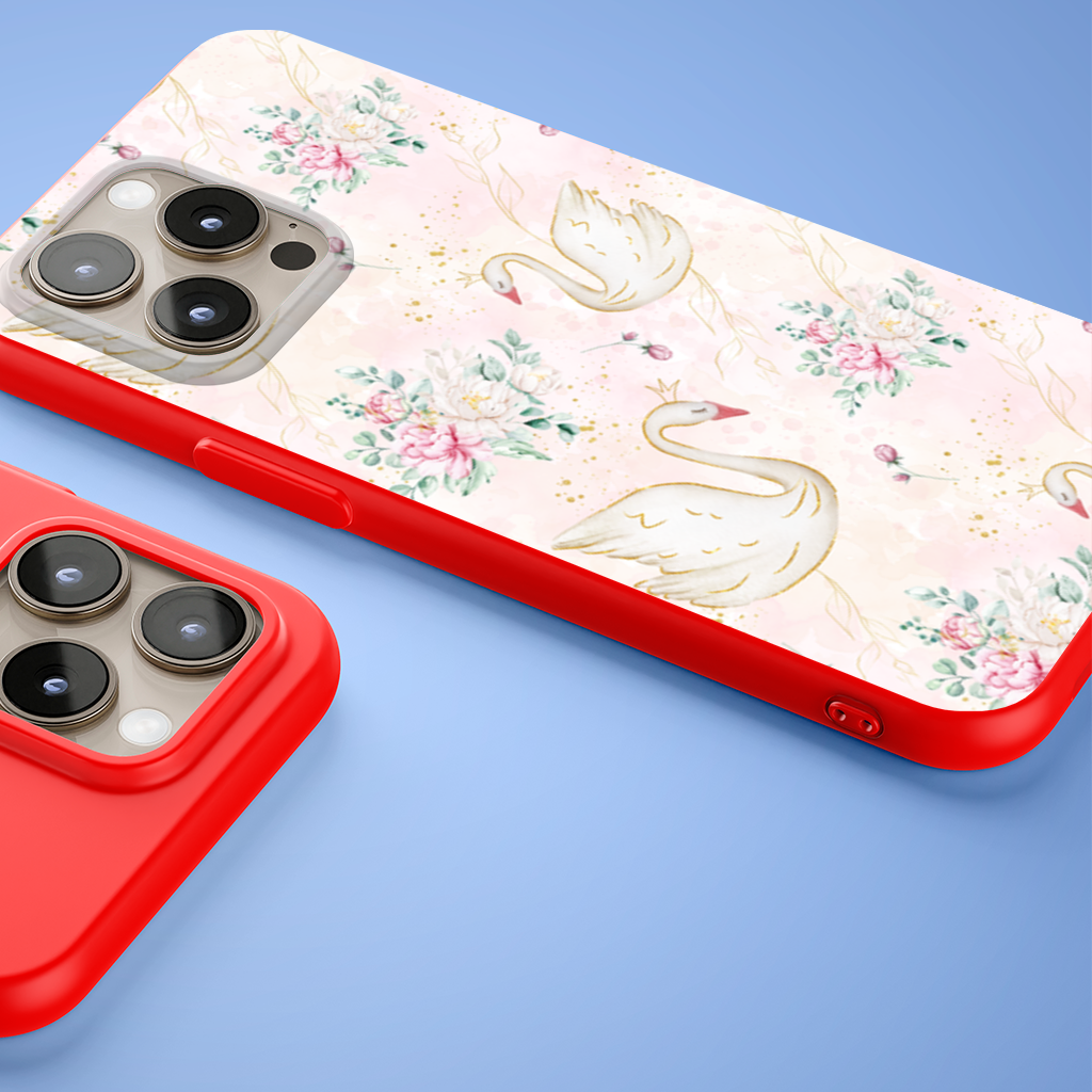 Pastel Watercolor Swan Floral Pattern iPhone 15 Pro and Pro Max Case