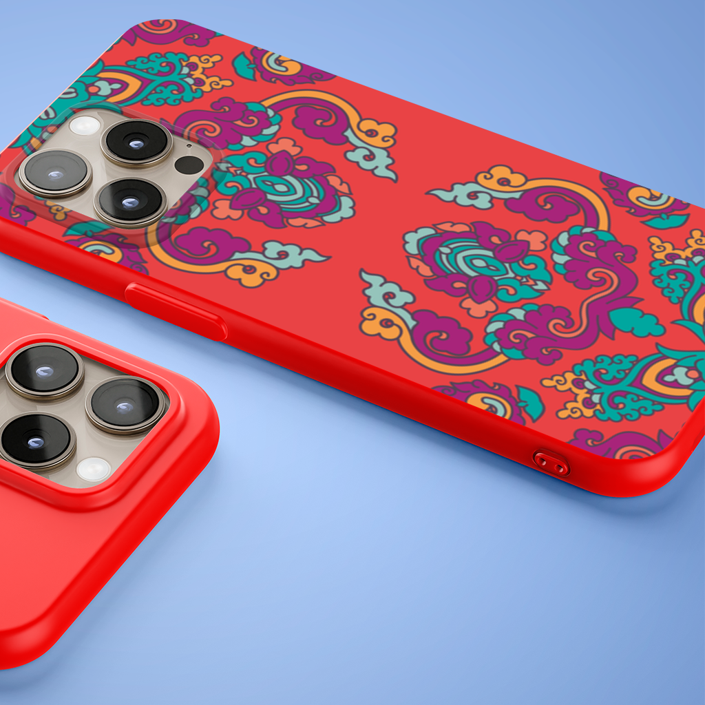 Vibrant Red Oriental Mandala Pattern iPhone 15 Pro and Pro Max Case
