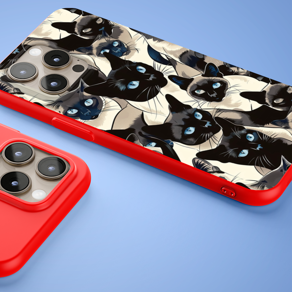 Blue Eyed Siamese Cat Elegant Illustration Pattern iPhone 15 Pro and Pro Max Case