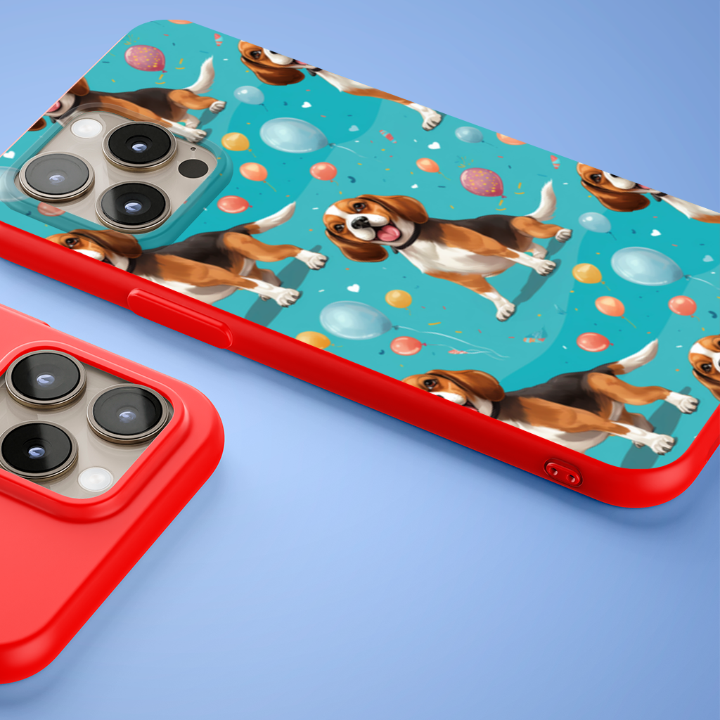 Cute Beagle Dog and Colorful Balloons Seamless Pattern iPhone 15 Pro and Pro Max Case