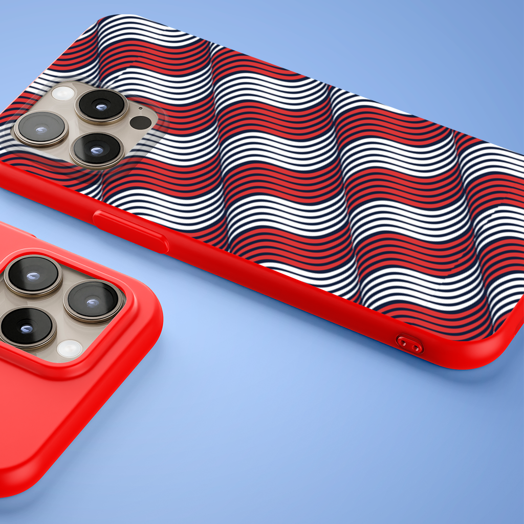 Kırmızı Lacivert Dalgalı Çizgi Deseni iPhone 15 Pro ve Pro Max Kılıfı