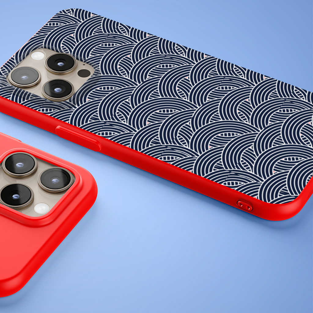 Navy and White Semi Circle Geometric Pattern iPhone 15 Pro and Pro Max Case