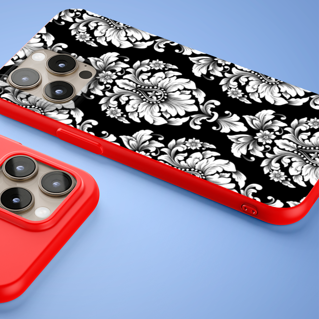 Black and White Baroque Floral Pattern iPhone 15 Pro and Pro Max Case
