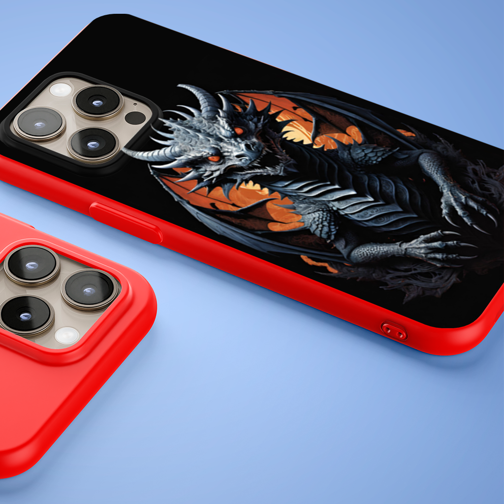 Gothic Fire-Eyed Dragon Illustration iPhone 15 Pro and Pro Max Case