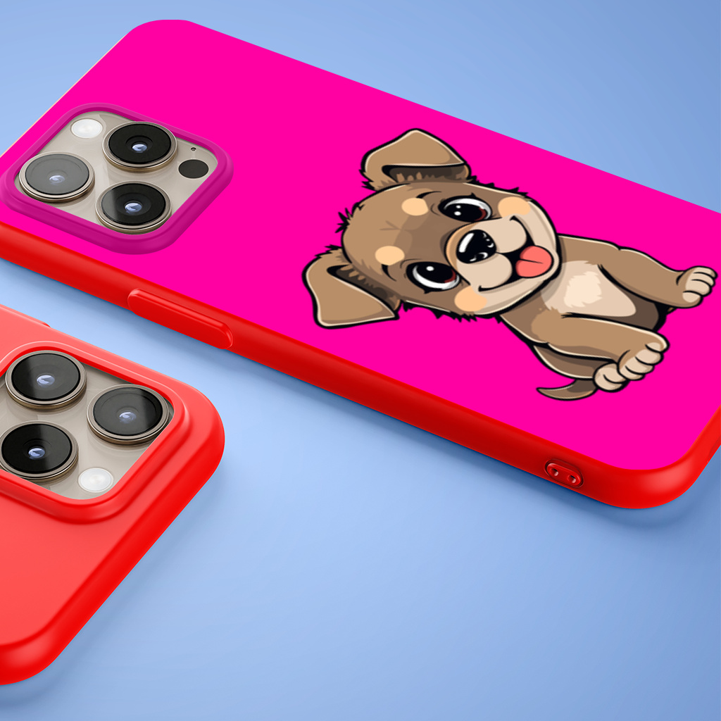 Cute Dog Illustration on Pink Background iPhone 15 Pro and Pro Max Case