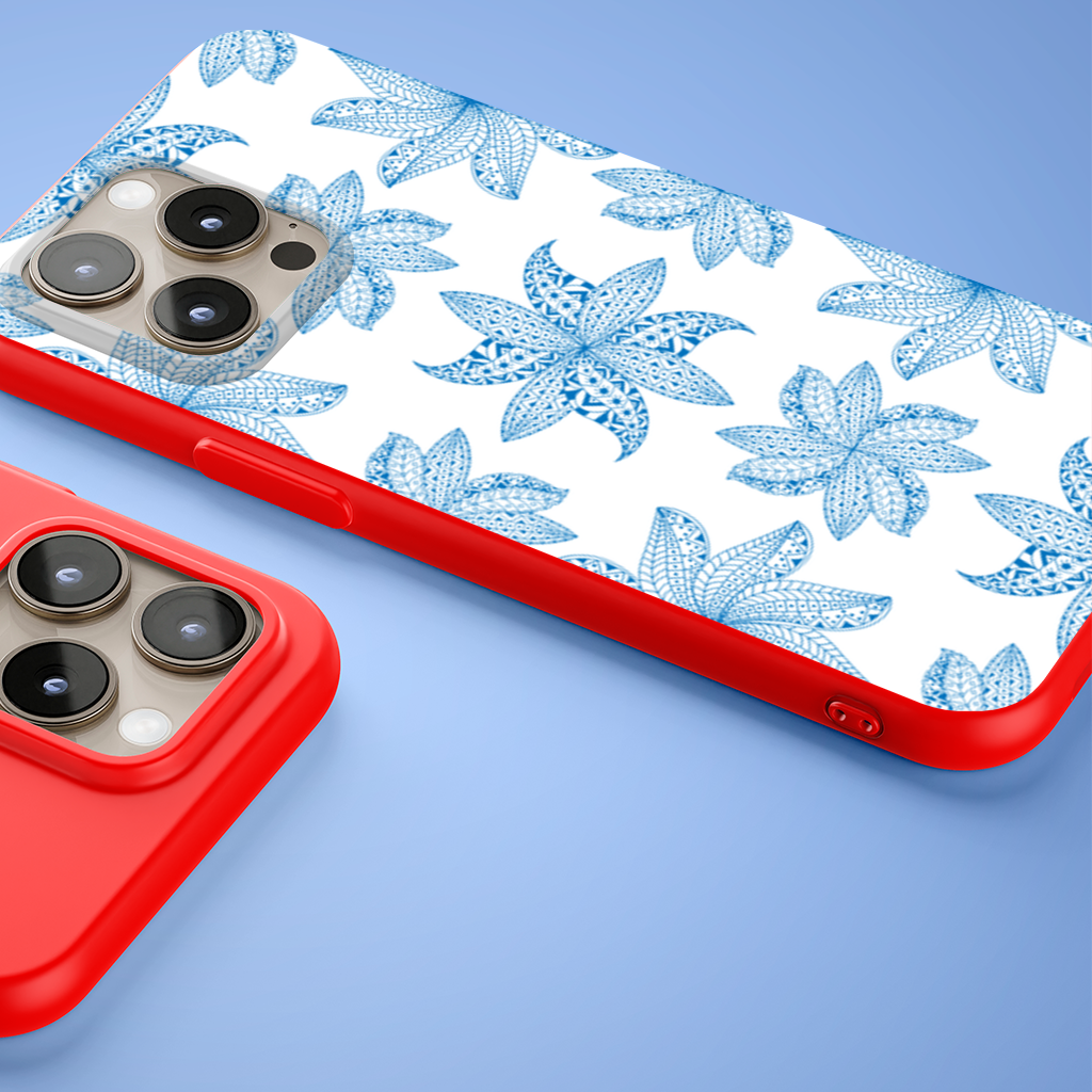 Blue Mandala Floral and Leaf Zentangle Pattern iPhone 15 Pro and Pro Max Case