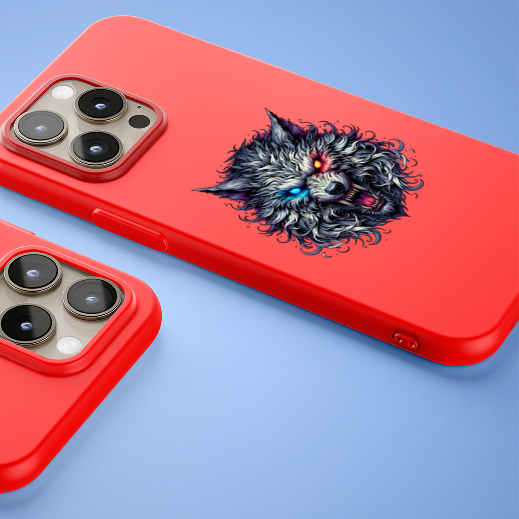 Fierce Wolf Head Illustration Heterochromia Eyes, Savage Wolf iPhone 15 Pro and Pro Max Case
