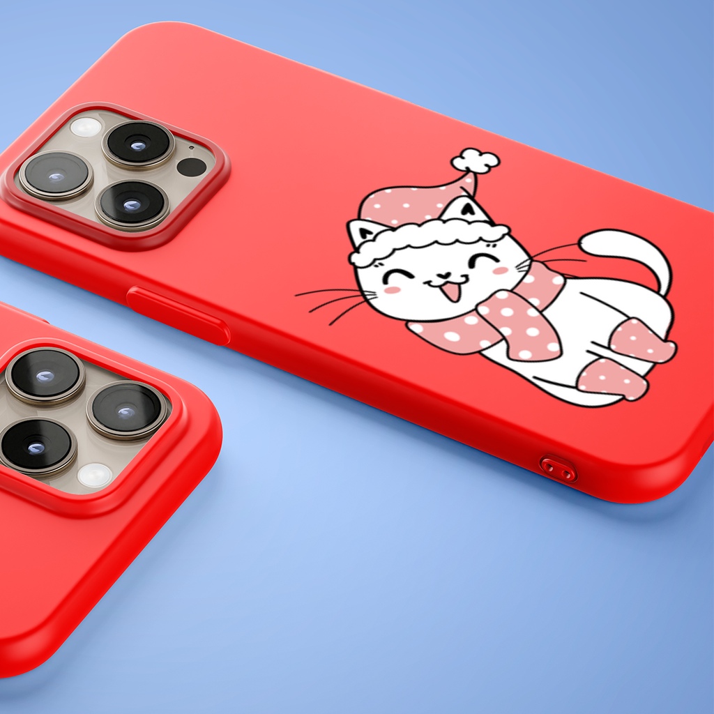 Cute Christmas Cat with Pink Polka Dot Outfit iPhone 15 Pro and Pro Max Case