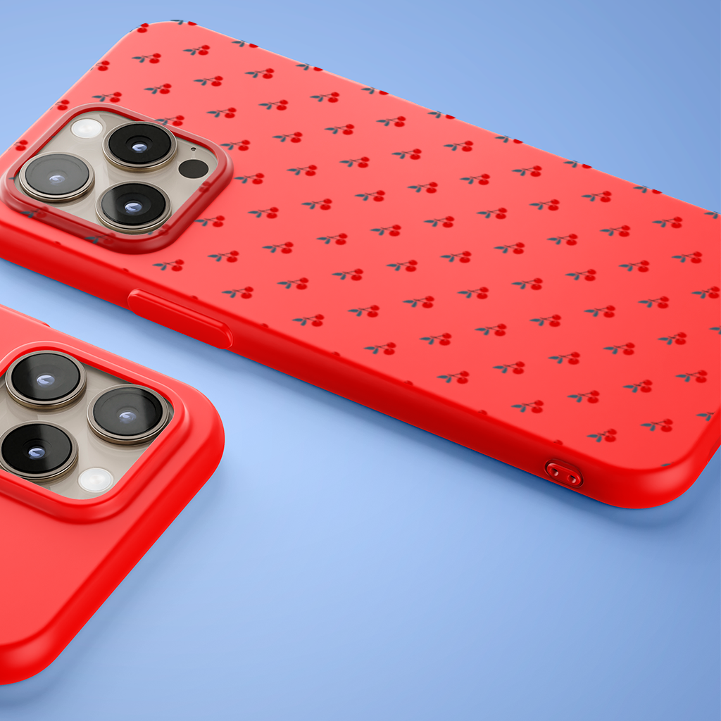 Minimal Cherry Repeat Pattern Background iPhone 15 Pro and Pro Max Case