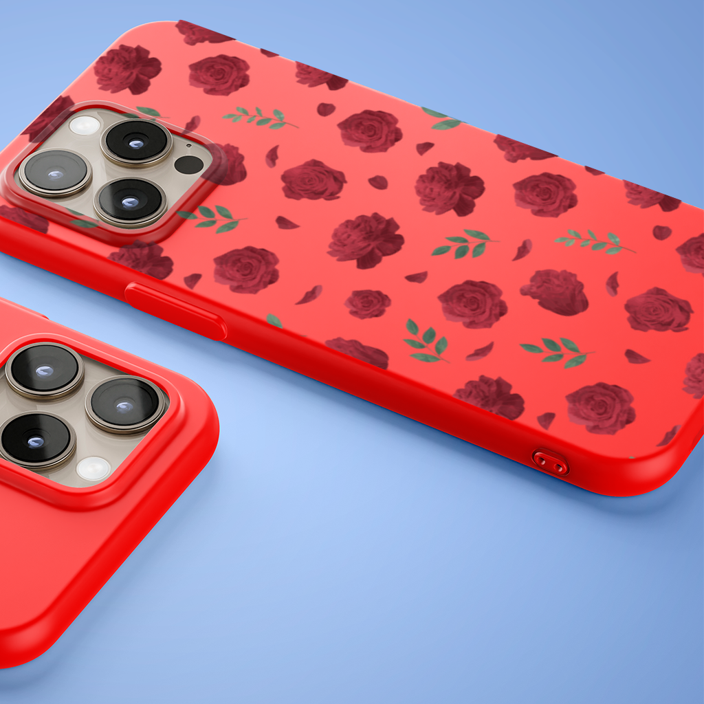 Red Rose and Leaf Romantic Seamless Pattern iPhone 15 Pro and Pro Max Case