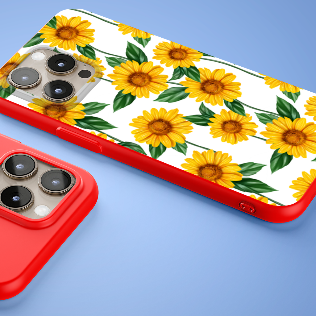 Vibrant Yellow Sunflower and Green Leaf Pattern Illustration iPhone 15 Pro and Pro Max Case