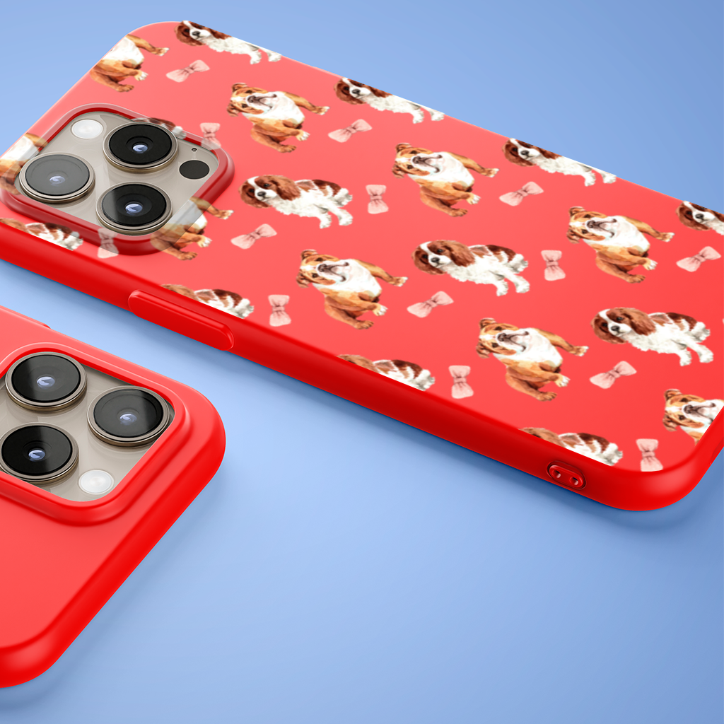 Watercolor English Bulldog and Cavalier Puppy Pattern iPhone 15 Pro and Pro Max Case