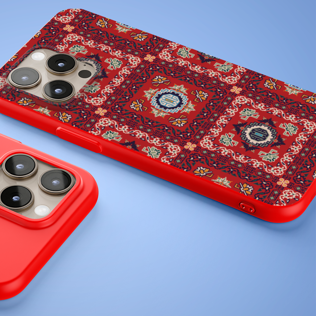 Traditional Kilim Inspired Red Ethnic Geometric Pattern iPhone 15 Pro and Pro Max Case