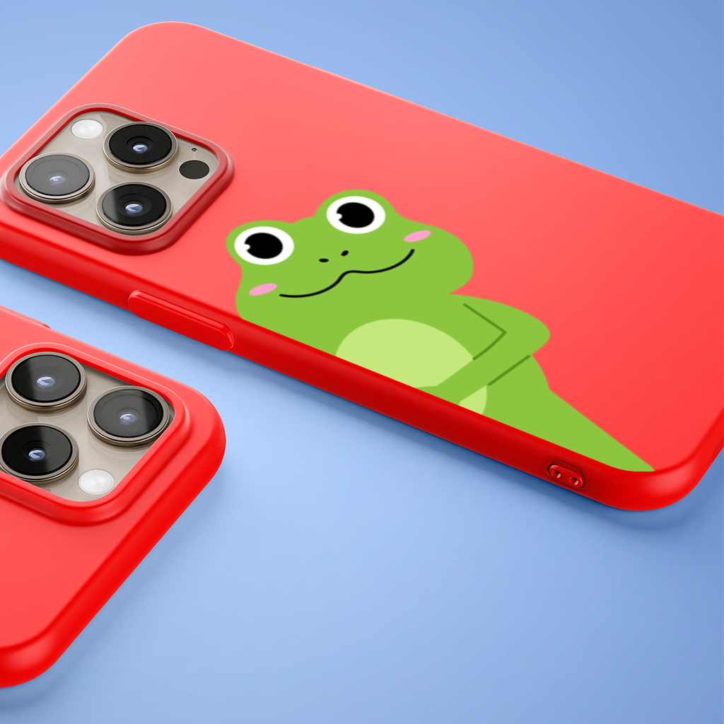 Cute Green Frog Peek-a-Boo Illustration iPhone 15 Pro and Pro Max Case