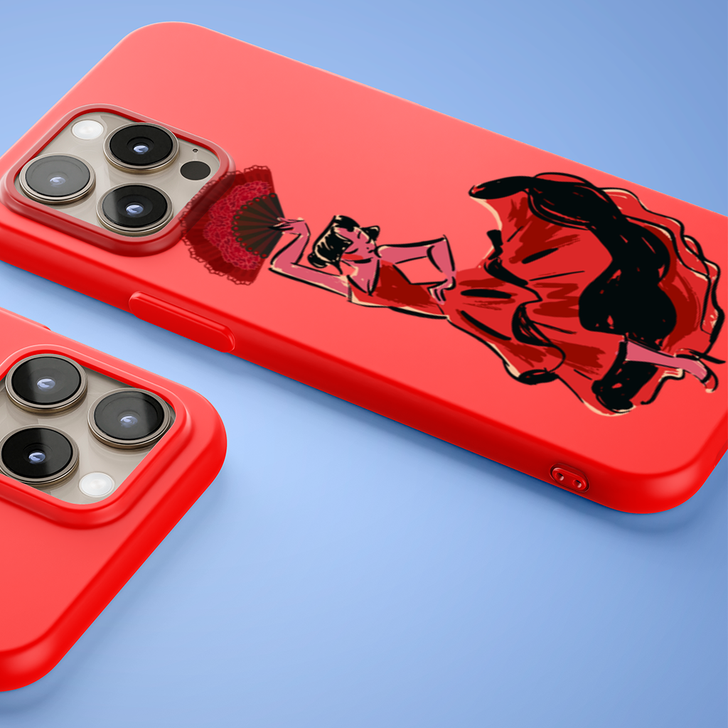 Flamenco Dancer with Fan Illustration iPhone 15 Pro and Pro Max Case