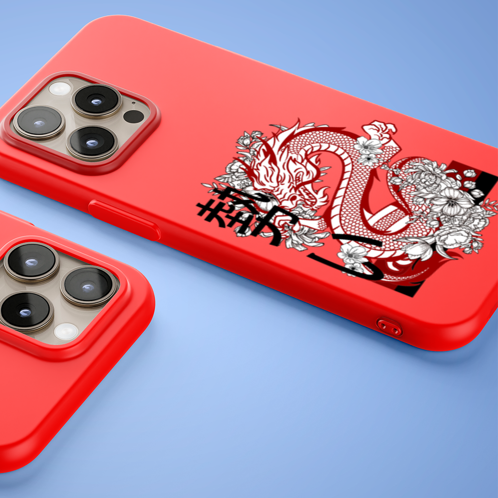 Japanese Dragon with Floral Design iPhone 15 Pro and Pro Max Case