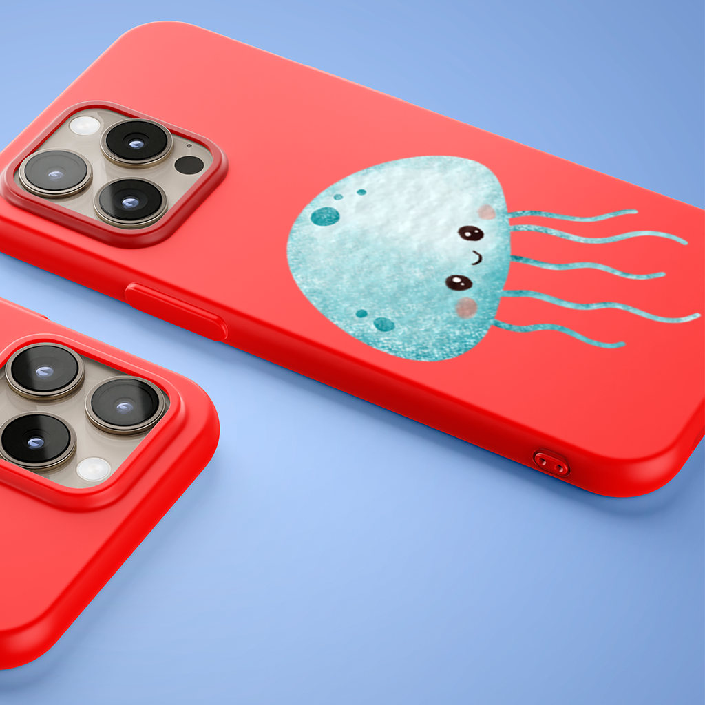Cute Blue Jellyfish Character iPhone 15 Pro and Pro Max Case