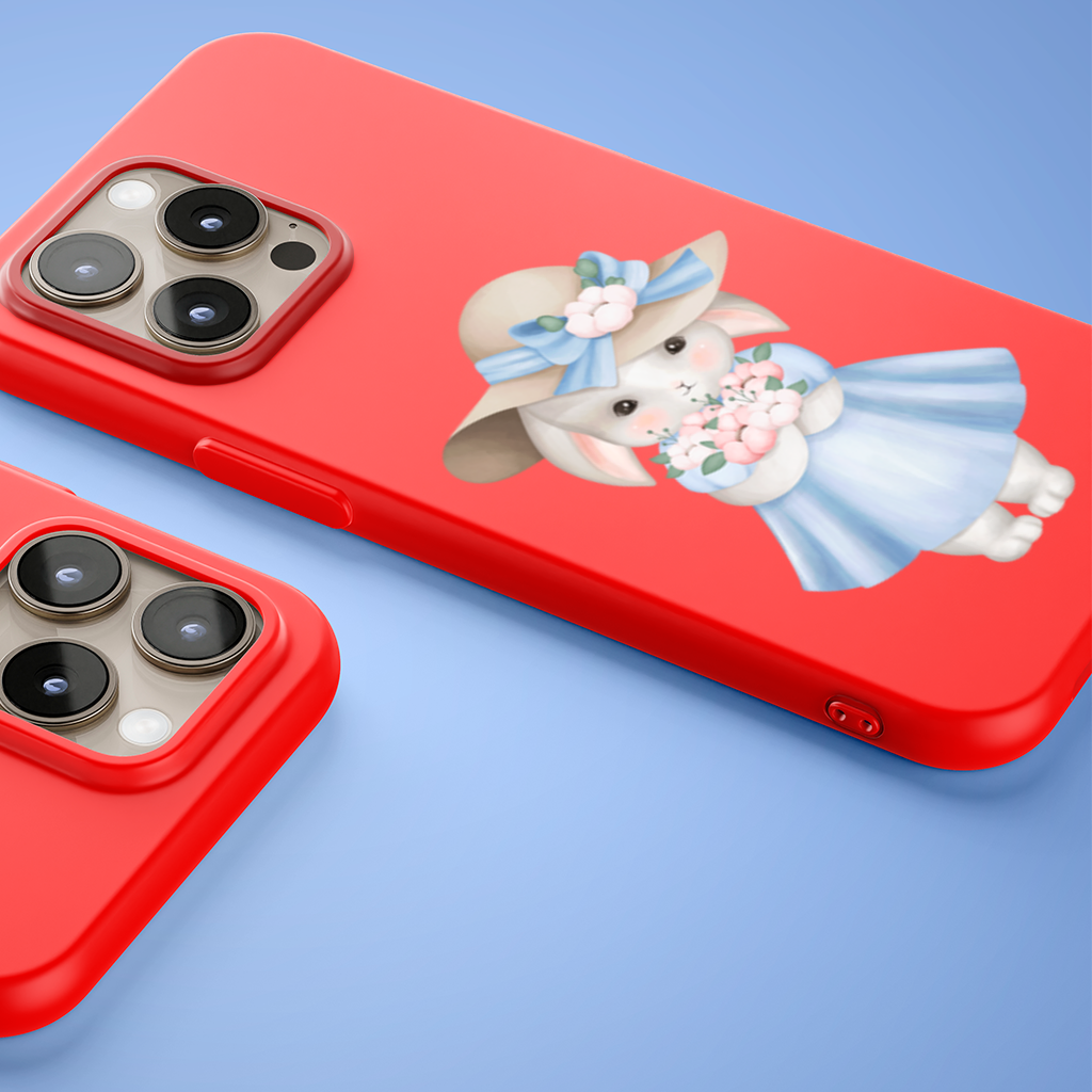 Cute Bunny with Hat Holding Flowers iPhone 15 Pro and Pro Max Case