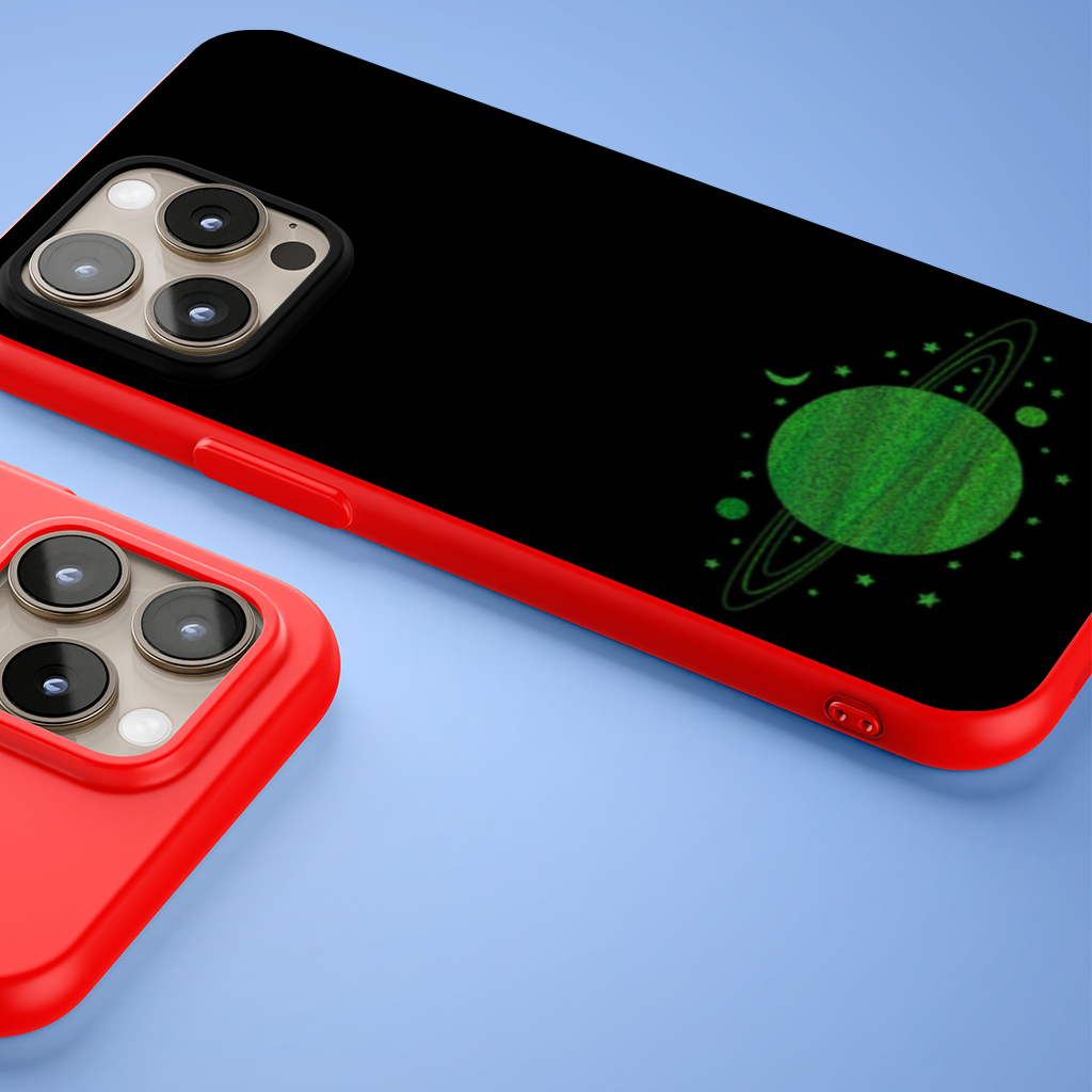 Green planets on a black background. iPhone 15 Pro and Pro Max Case