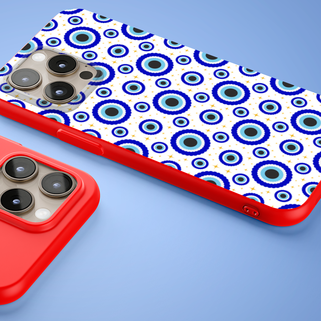 Blue Evil Eye Pattern with Stars iPhone 15 Pro and Pro Max Case