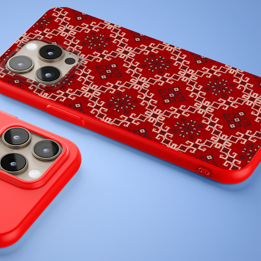 Red Ethnic Embroidery Pattern iPhone 15 Pro and Pro Max Case