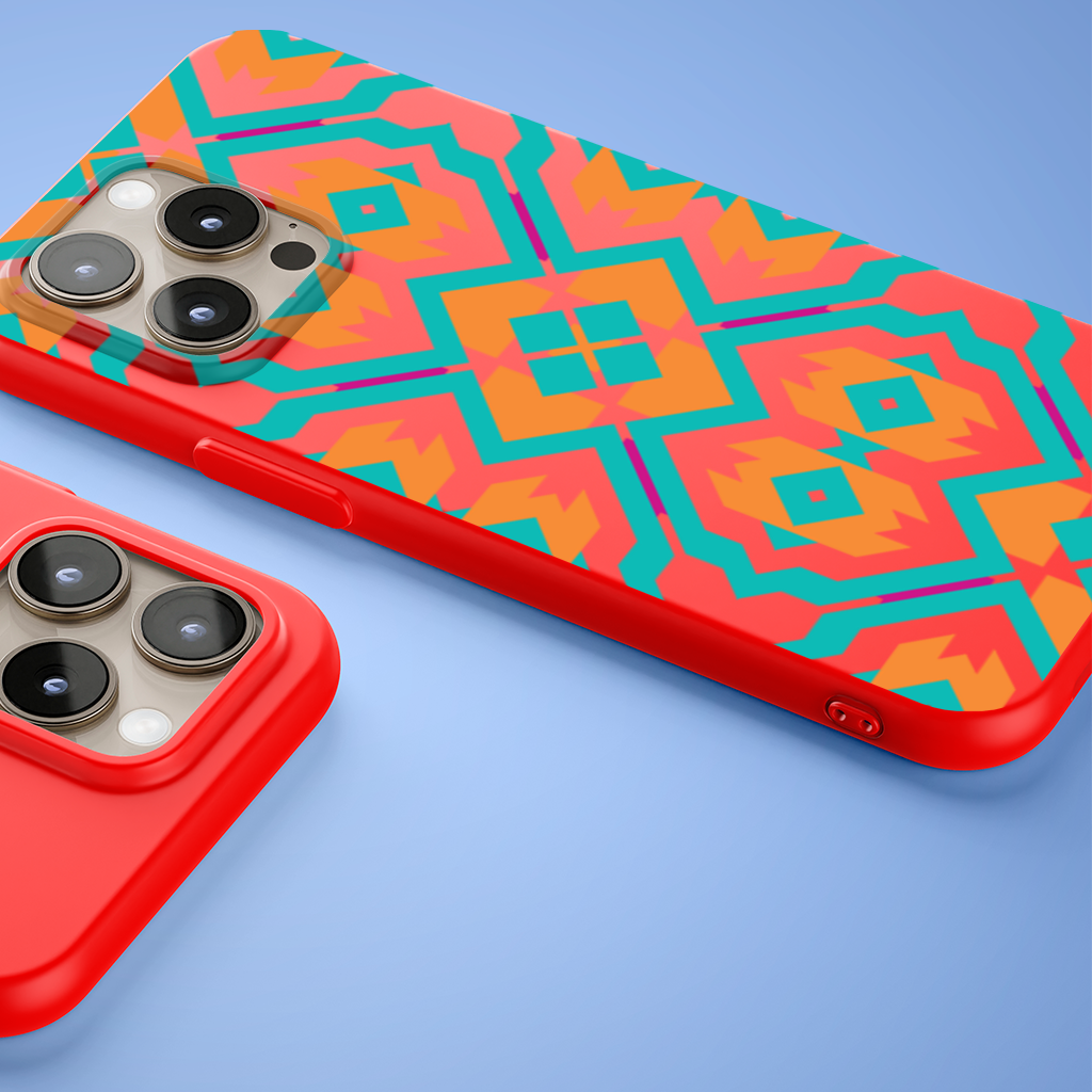 Orange and Turquoise Geometric Pattern iPhone 15 Pro and Pro Max Case