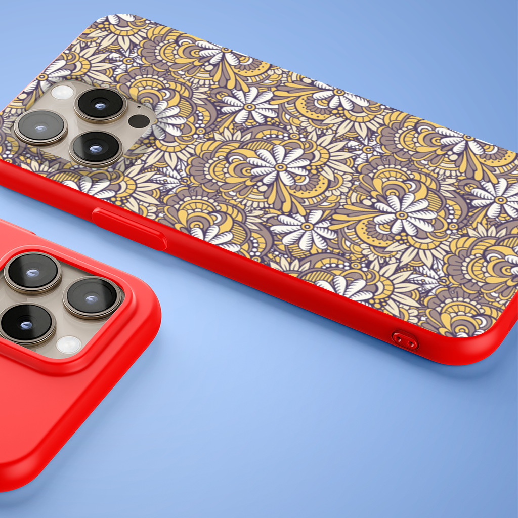 Retro Floral Doodle and Mandala Pattern iPhone 15 Pro and Pro Max Case