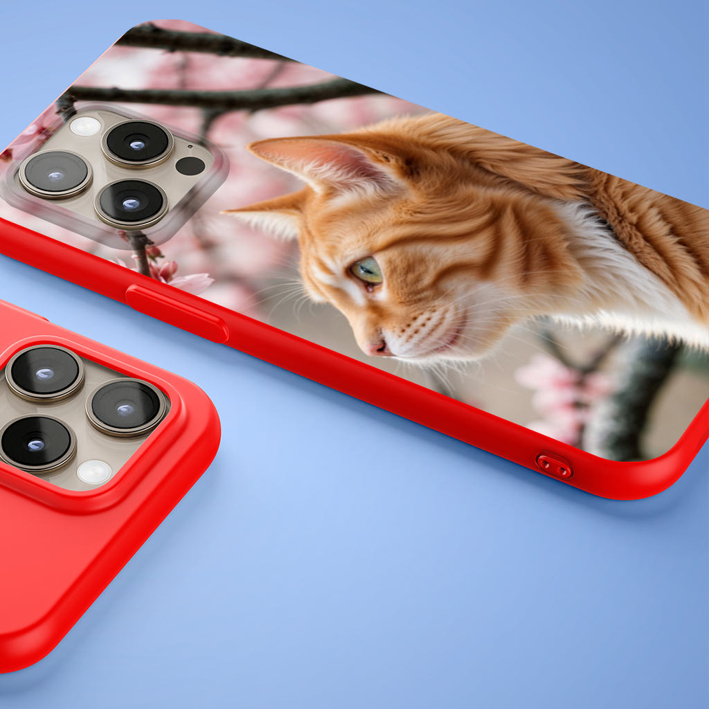 Adorable Ginger Cat Portrait Among Spring Flowers iPhone 15 Pro and Pro Max Case