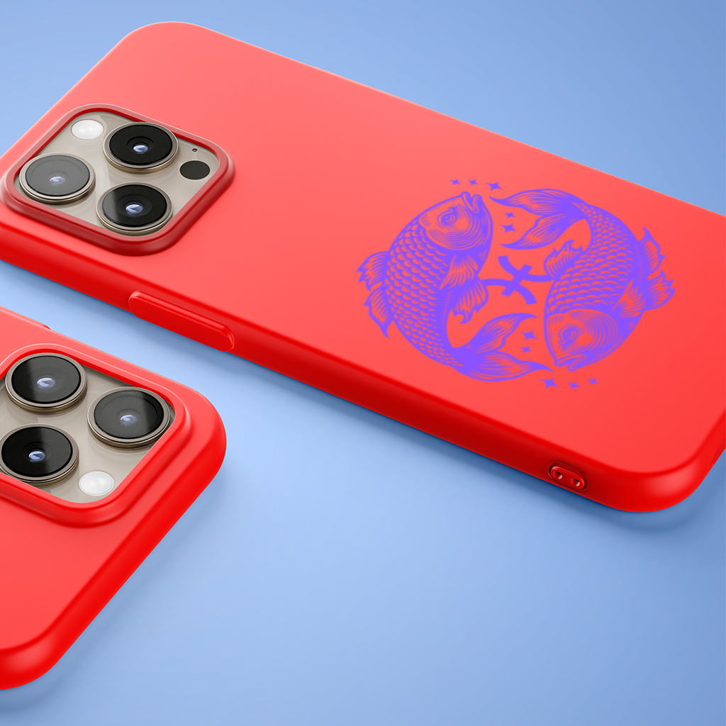 Pisces Zodiac Symbol with Purple Fish Art iPhone 15 Pro and Pro Max Case