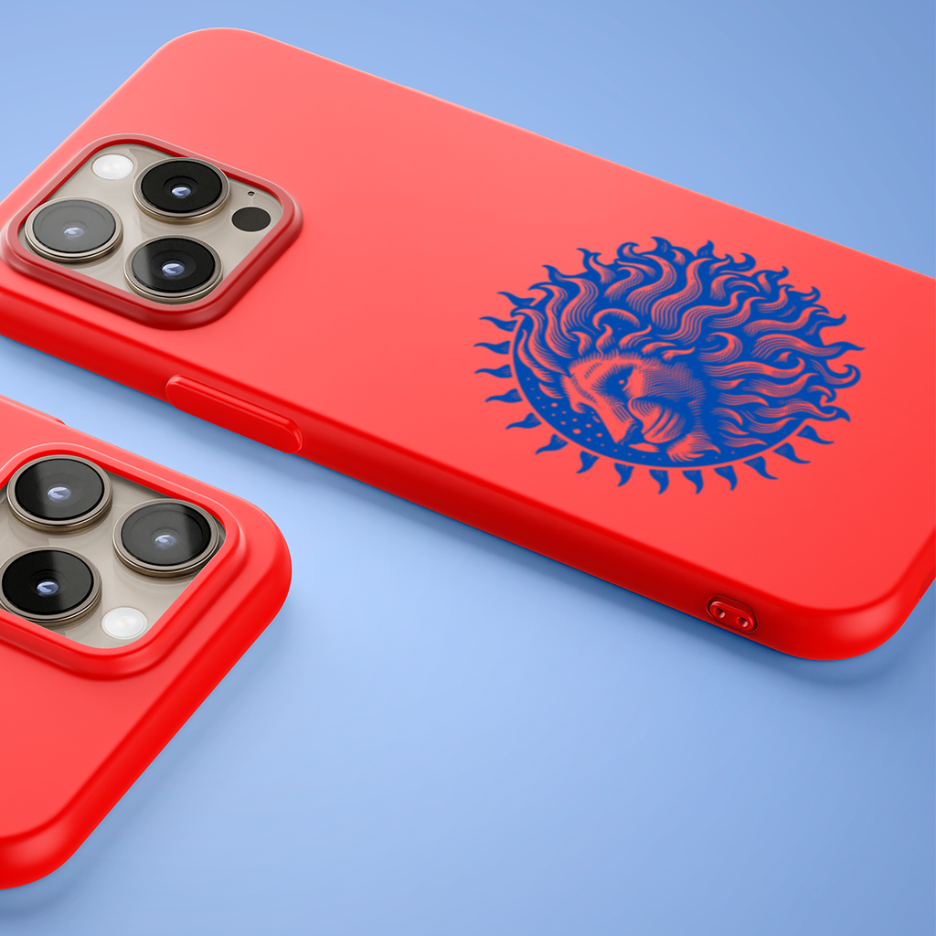 Leo Zodiac Sun and Moon Blue Motif iPhone 15 Pro and Pro Max Case