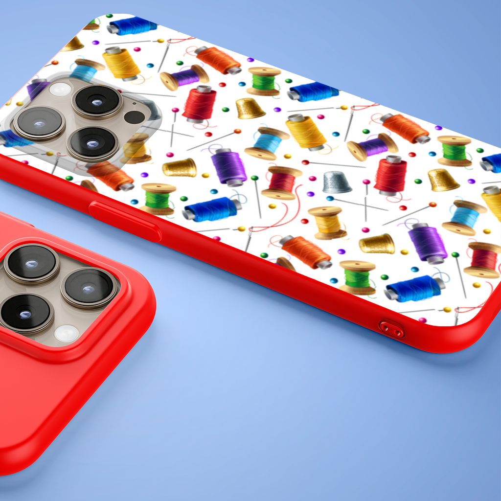 Colorful Thread Spools and Sewing Tools Pattern iPhone 15 Pro and Pro Max Case