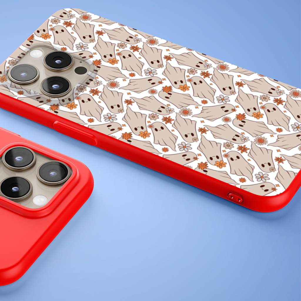 Retro Floral Cute Ghost Seamless Pattern iPhone 15 Pro and Pro Max Case