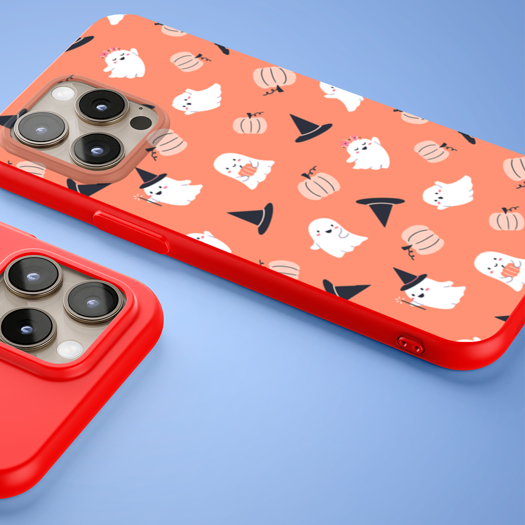 Cute Pumpkin and Witch Hat Ghost Pattern iPhone 15 Pro and Pro Max Case