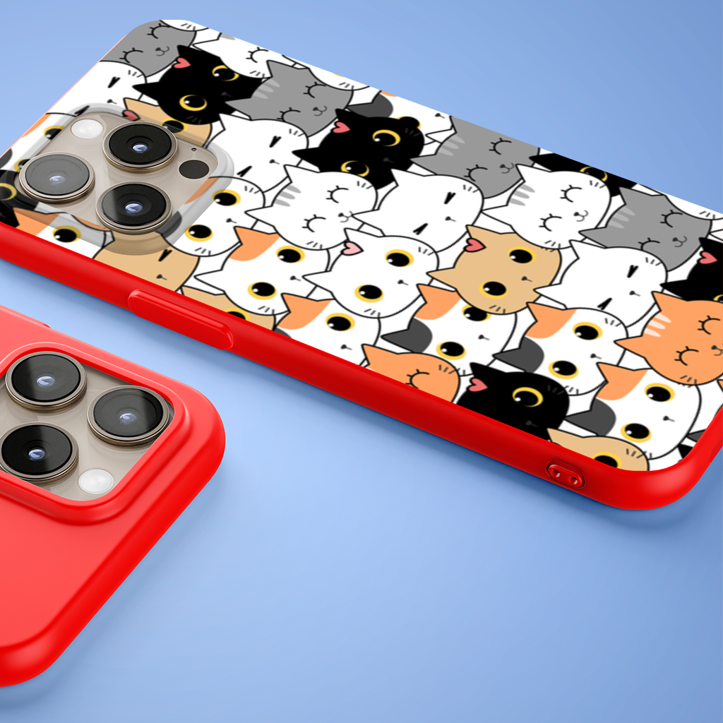 Colorful Cute Cat Faces Seamless Pattern iPhone 15 Pro and Pro Max Case