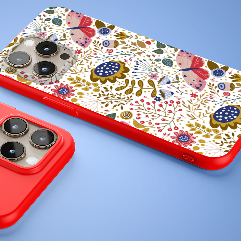 Folk Art Floral and Butterfly Pattern iPhone 15 Pro and Pro Max Case