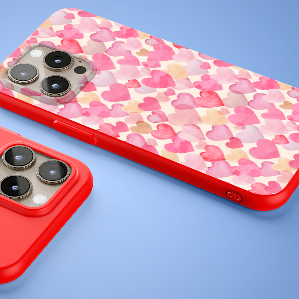 Watercolor Pink Hearts iPhone 15 Pro and Pro Max Case