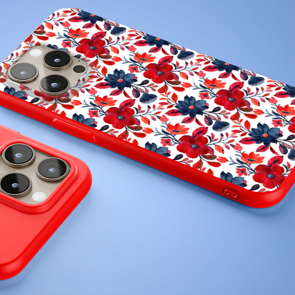Watercolor Red Navy Floral iPhone 15 Pro and Pro Max Case