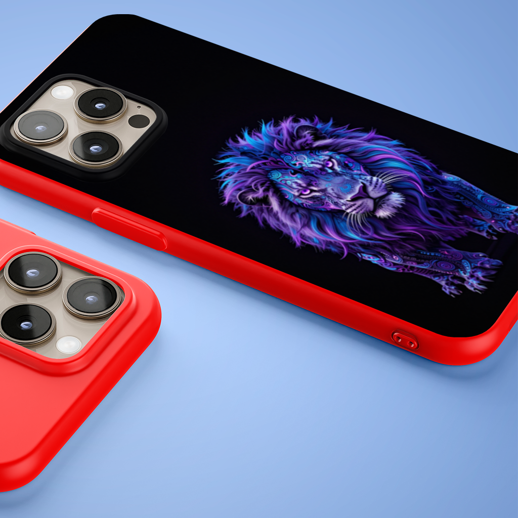 Neon Purple Lion iPhone 15 Pro and Pro Max Case